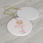 Ballerina Bear Ceramic Ornament, Personalized Christmas Tree Decoration, Holiday Gift, Ballet Lover, Keepsake Ornament, Custom Name