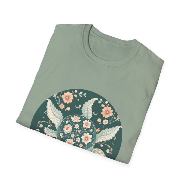 Floral Turtle Unisex Softstyle T-Shirt - Eco-Friendly Nature Apparel
