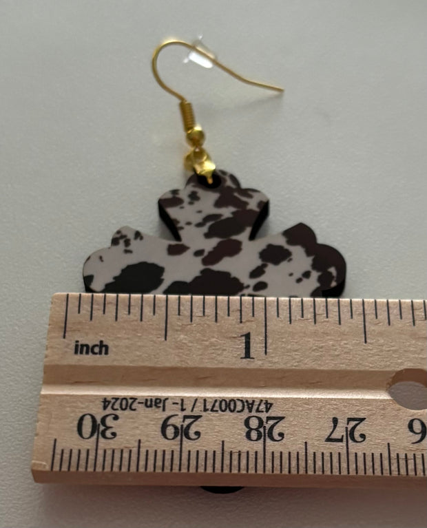 Cow Print Cross Earrings