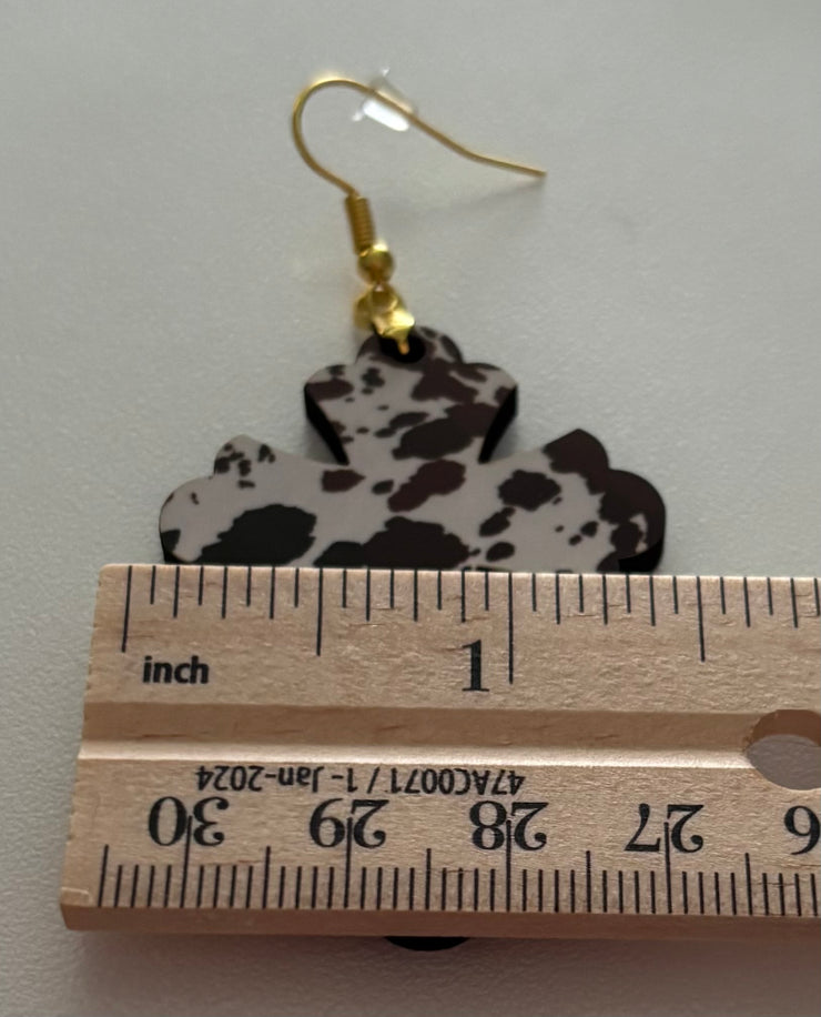Cow Print Cross Earrings