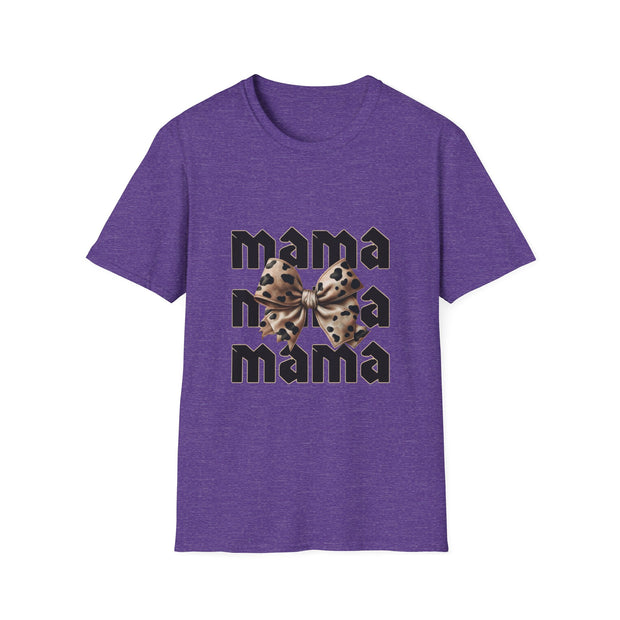 Mama Leopard Bow Unisex Softstyle T-Shirt - Perfect for Moms on Special Occasions!