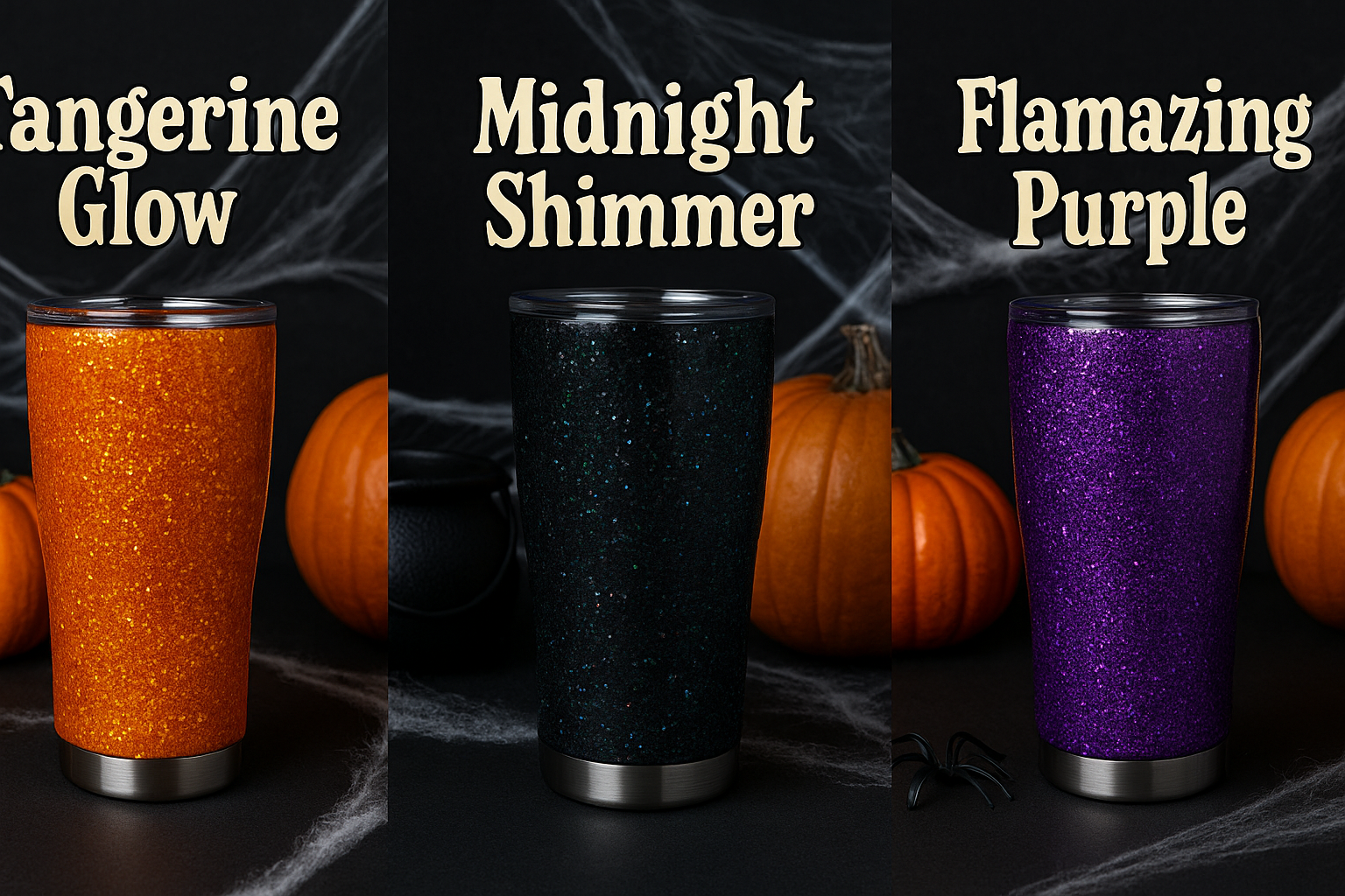 Wickedly Sparkly Trio – Halloween Glitter Set (Tangerine Glow, Midnight Shimmer, Flamazing Purple) for Tumblers, Resin, Slime & Crafts
