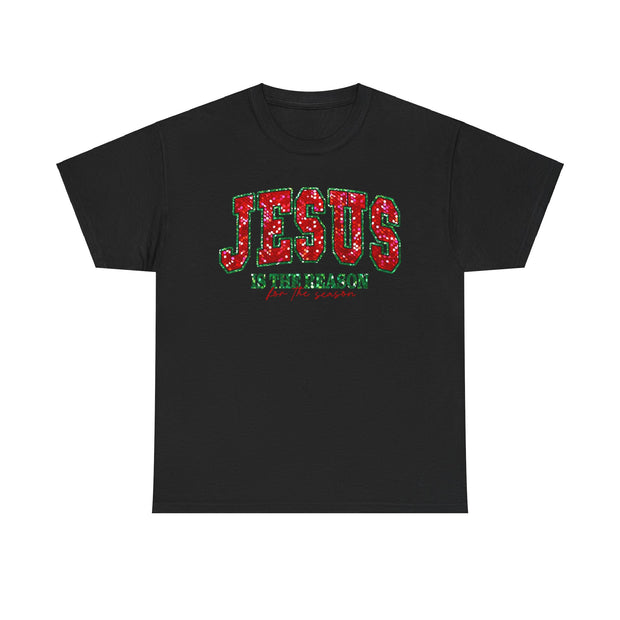 Christian Christmas Shirt, Religious Holiday Tee, Jesus Glitter Design Top, Unisex Cotton T-Shirt, Seasonal Graphic Tee, Faith Gift Shirt