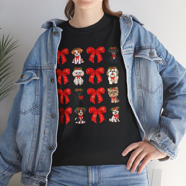 Christmas Bows and Dogs Unisex Tee, Holiday Dog Lover T-Shirt, Festive Bow Design Shirt, Cute Christmas Tee, Holiday Season Graphic Shirt