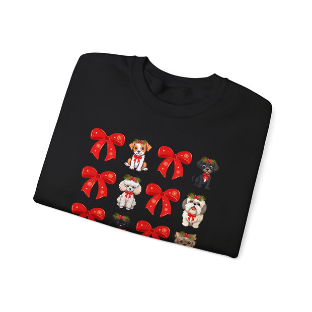 Christmas Bows and Dogs Unisex Sweatshirt, Holiday Crewneck Jumper, Festive Puppy Pullover, Cute Winter Sweater, Xmas Bowtie Pet Top