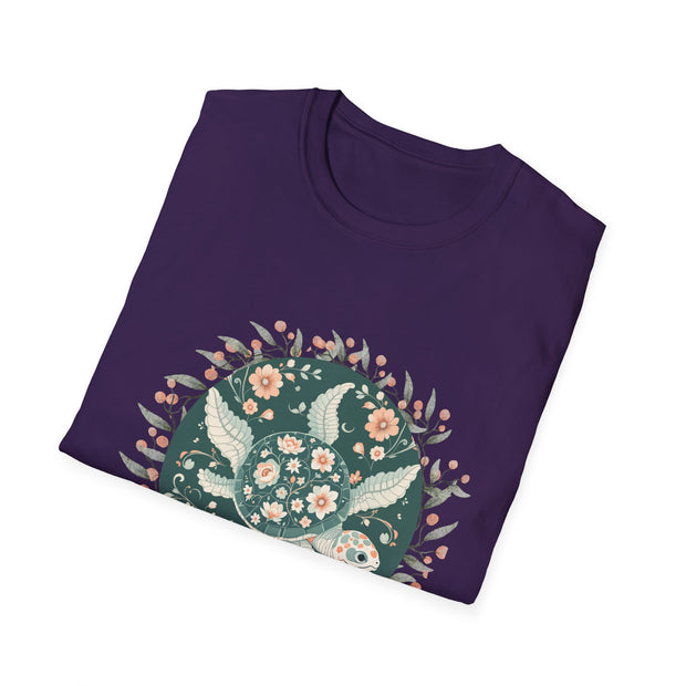 Floral Turtle Unisex Softstyle T-Shirt - Nature-Inspired Graphic Tee for Eco-Lovers