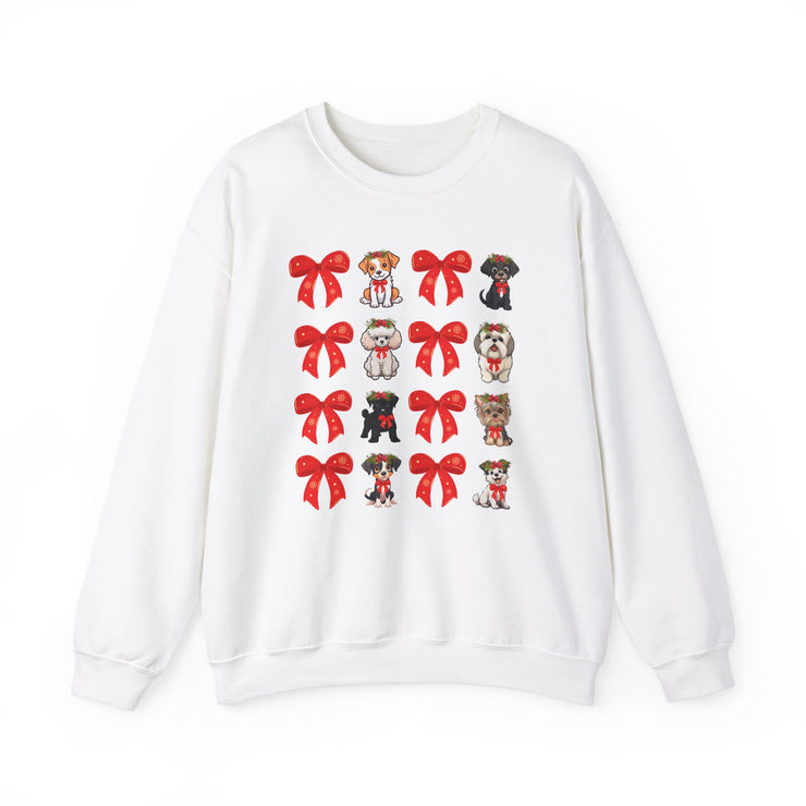 Christmas Bows and Dogs Unisex Sweatshirt, Holiday Crewneck Jumper, Festive Puppy Pullover, Cute Winter Sweater, Xmas Bowtie Pet Top