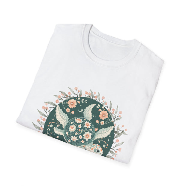 Floral Turtle Unisex Softstyle T-Shirt - Nature-Inspired Graphic Tee for Eco-Lovers