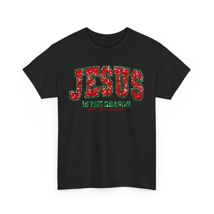 Christian Christmas Shirt, Religious Holiday Tee, Jesus Glitter Design Top, Unisex Cotton T-Shirt, Seasonal Graphic Tee, Faith Gift Shirt