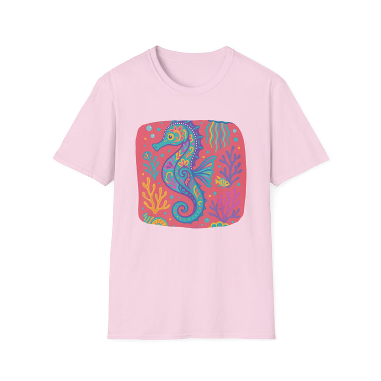Colorful Seahorse Unisex Softstyle T-Shirt - Vibrant Ocean-Inspired Design