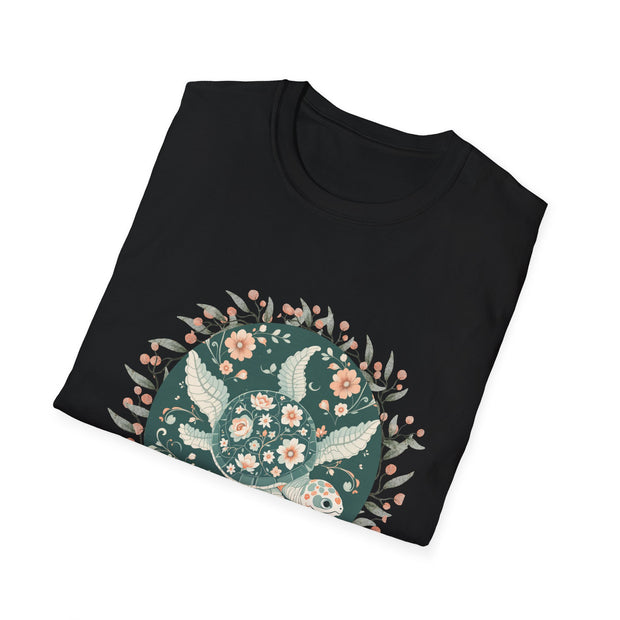 Floral Turtle Unisex Softstyle T-Shirt - Nature-Inspired Graphic Tee for Eco-Lovers
