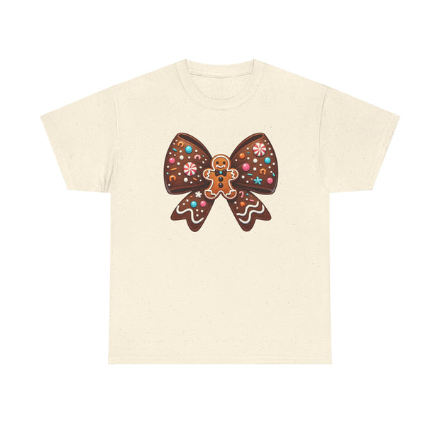 Gingerbread Bow T-Shirt, Christmas Tee, Holiday Shirt, Festive Apparel, Cute Gingerbread Man Gift