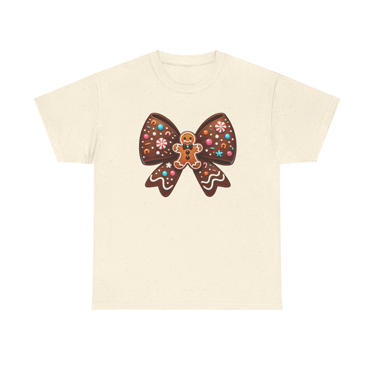 Gingerbread Bow T-Shirt, Christmas Tee, Holiday Shirt, Festive Apparel, Cute Gingerbread Man Gift