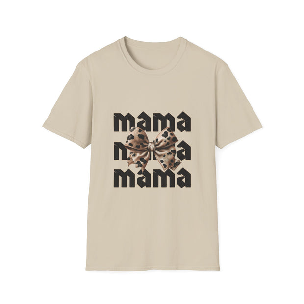 Mama Leopard Bow Unisex Softstyle T-Shirt - Perfect for Moms on Special Occasions!