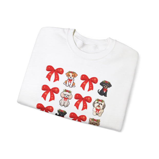 Christmas Bows and Dogs Unisex Sweatshirt, Holiday Crewneck Jumper, Festive Puppy Pullover, Cute Winter Sweater, Xmas Bowtie Pet Top