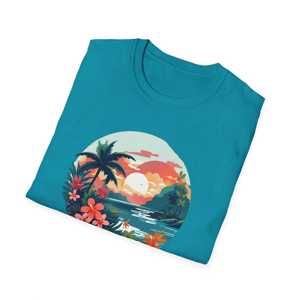 Tropical Sunset Unisex Softstyle T-Shirt - Perfect for Beach Lovers