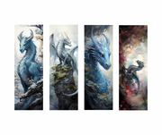 4 pack blue set water color dragon bookmarks