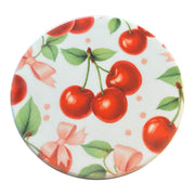 Whimsical Cherry Gnome Ceramic Coaster – Round 4” Drink Coaster with Glossy Finish – Cute Summer Table Decor