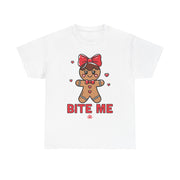 Gingerbread Girl Bite Me T-Shirt, Christmas Shirt, Holiday Tee, Funny Graphic Top, Festive Apparel