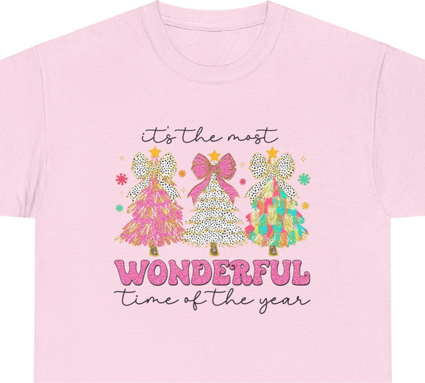 Christmas Trees Unisex Heavy Cotton Tee - Most Wonderful Time of The Year Shirt, Adorable Xmas Design, Holiday Gift Ideas, Festive Apparel,