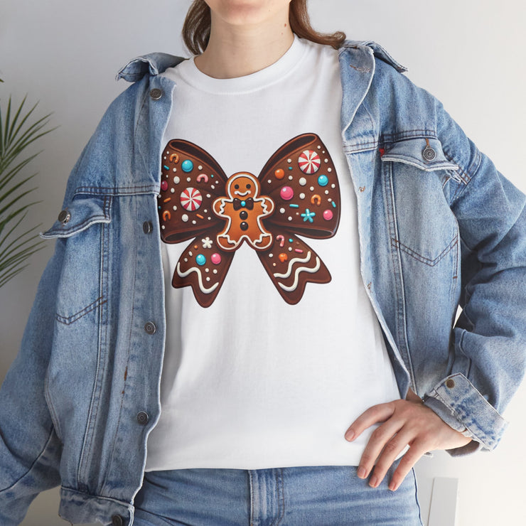 Gingerbread Bow T-Shirt, Christmas Tee, Holiday Shirt, Festive Apparel, Cute Gingerbread Man Gift