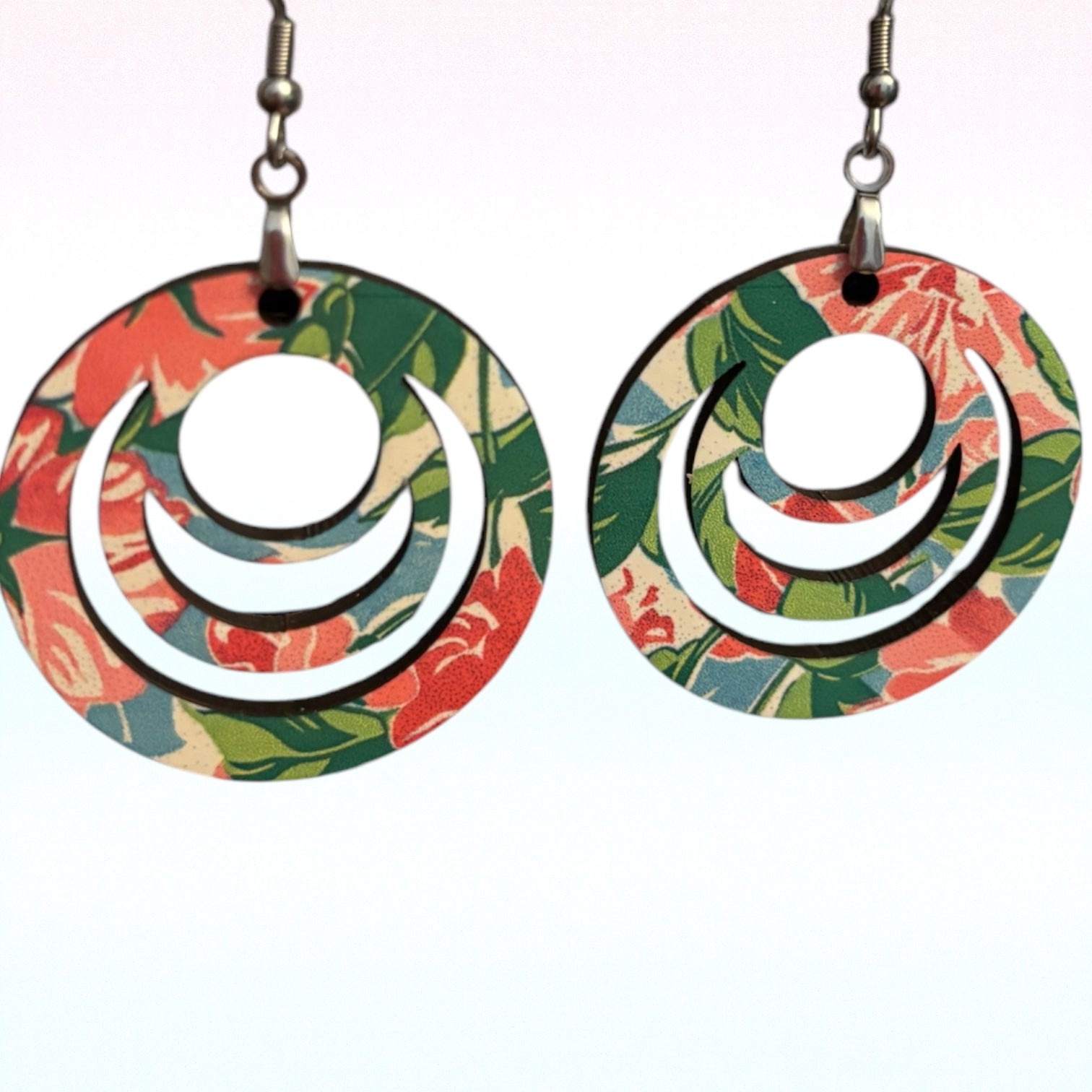 Preppy Floral Wooden Earrings | 1.5” Sublimated Ink Lightweight Dangles | Handmade Boho Jewelry