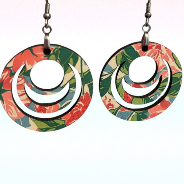 Preppy Floral Wooden Earrings | 1.5” Sublimated Ink Lightweight Dangles | Handmade Boho Jewelry