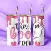 Sip in spooky style! The Boo Crew ghost tumbler features a pink drip design, 20oz insulated size, and comes with straw & lid – perfect for Halloween