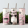 Kawaii Cat Tumbler – Pink Coffee & Books Cup with Straw (20oz Skinny
