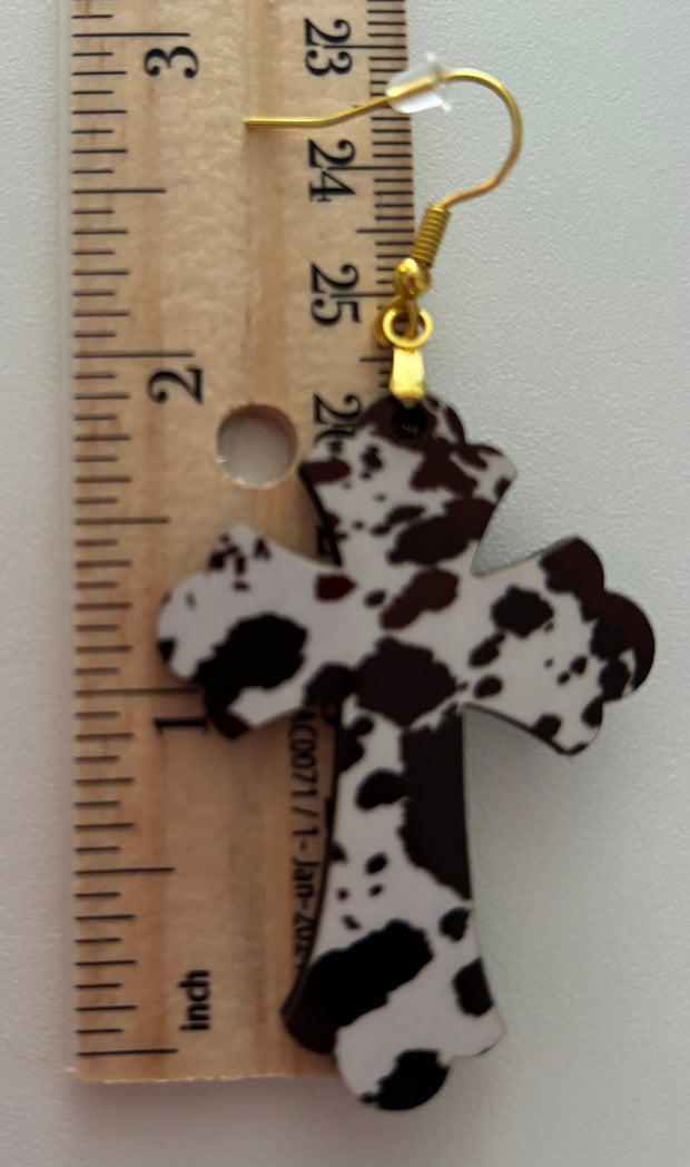 Cow Print Cross Earrings