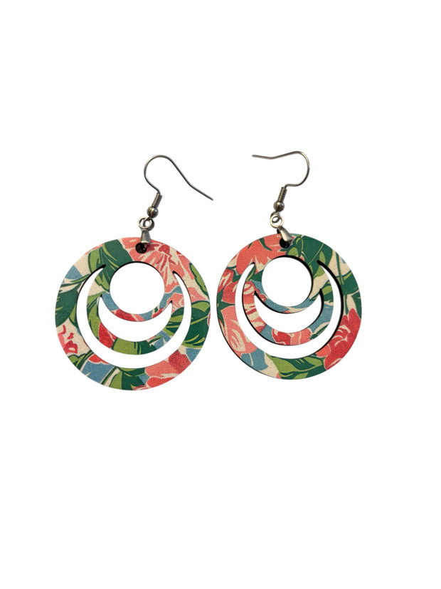 Preppy Floral Wooden Earrings | 1.5” Sublimated Ink Lightweight Dangles | Handmade Boho Jewelry