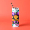 Kawaii Pumpkin Halloween Tumbler – Cute Fall Cup with Purple Bows & Straw (20oz Skinny