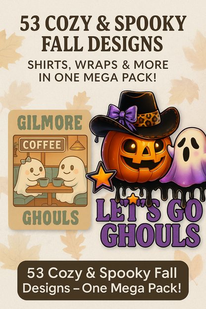 🍂 Fall Mega Bundle | 43 Autumn Shirt Designs + 10 Bonus Wraps & Decals | Halloween, Thanksgiving & Cozy Fall Graphics