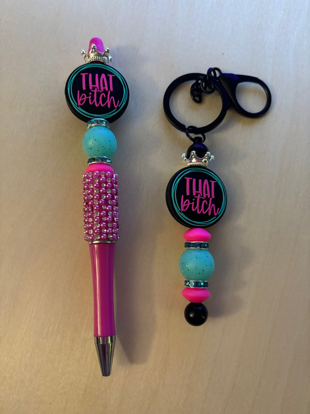 Sassy beaded pen and key fob set