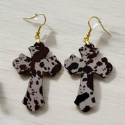 Cow Print Cross Earrings
