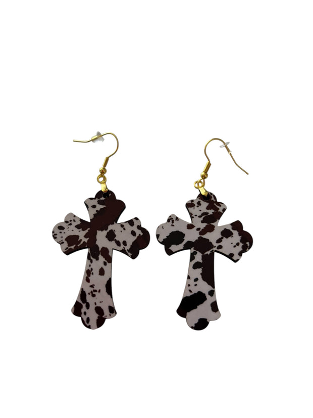Cow Print Cross Earrings
