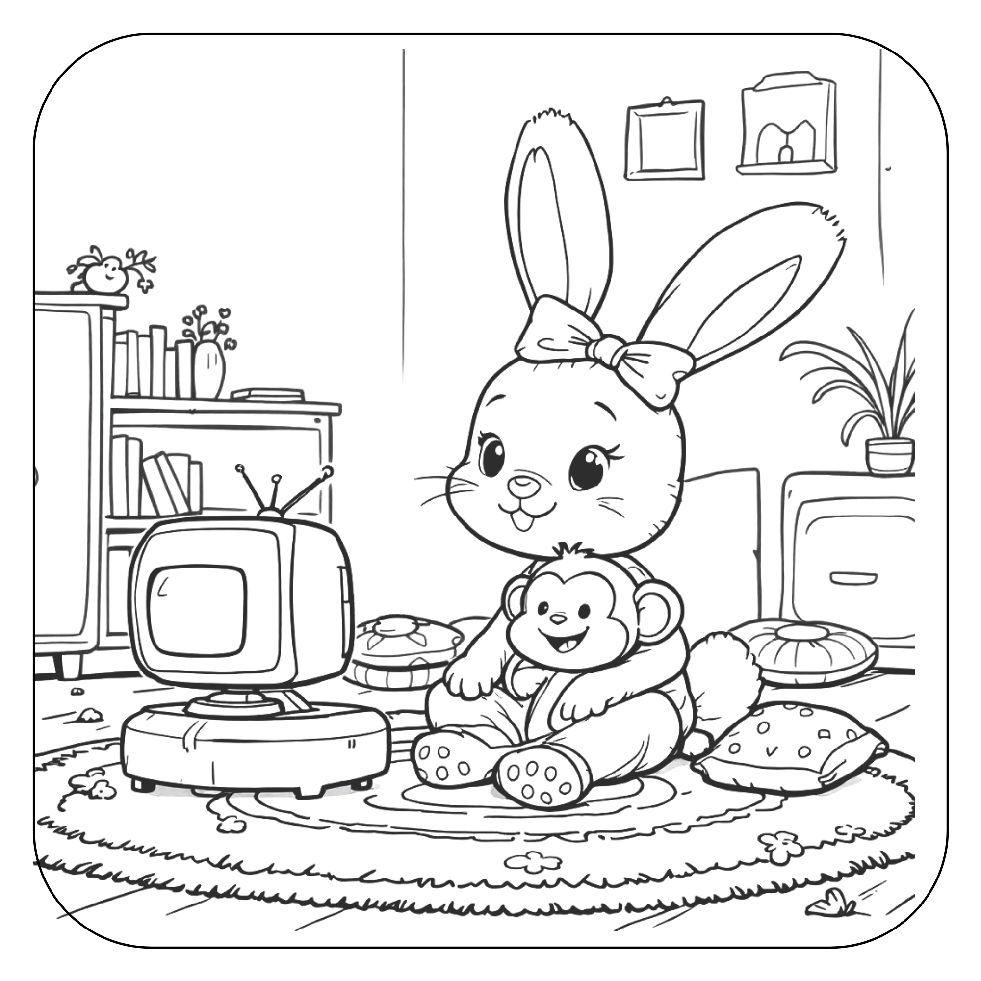 Bunny and Pal TV Night Coloring